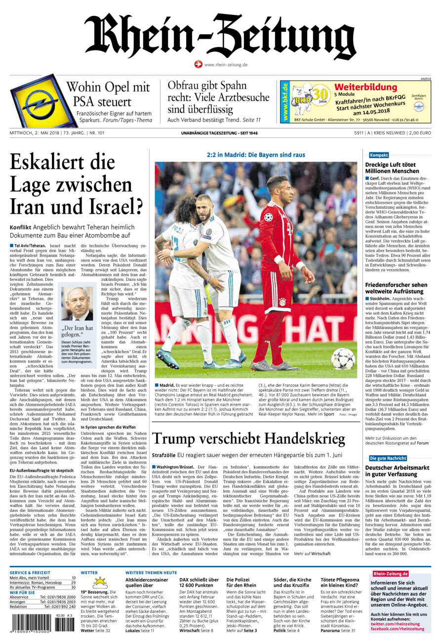 Rhein-Zeitung Kreis Neuwied vom Mittwoch, 02.05.2018