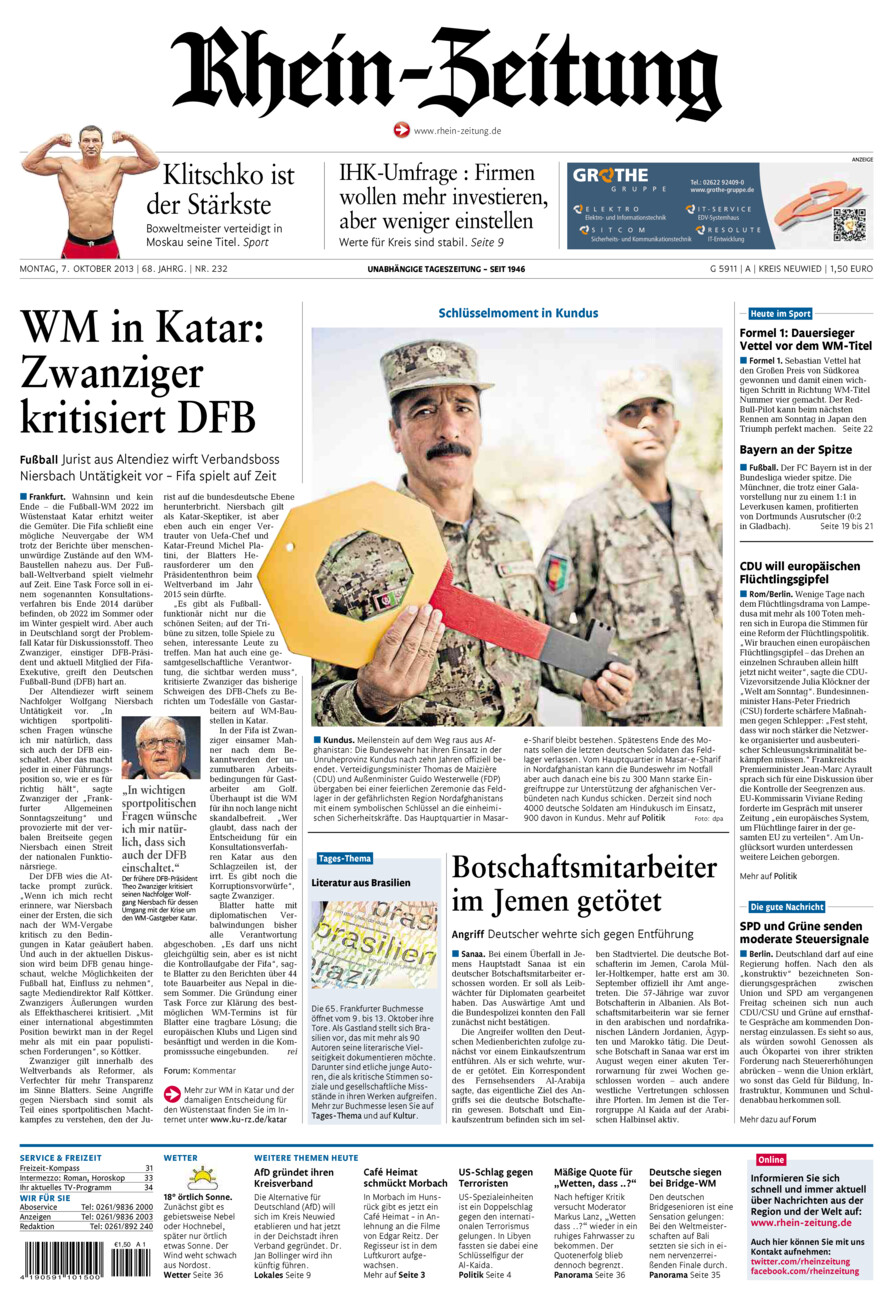 Rhein-Zeitung Kreis Neuwied vom Montag, 07.10.2013