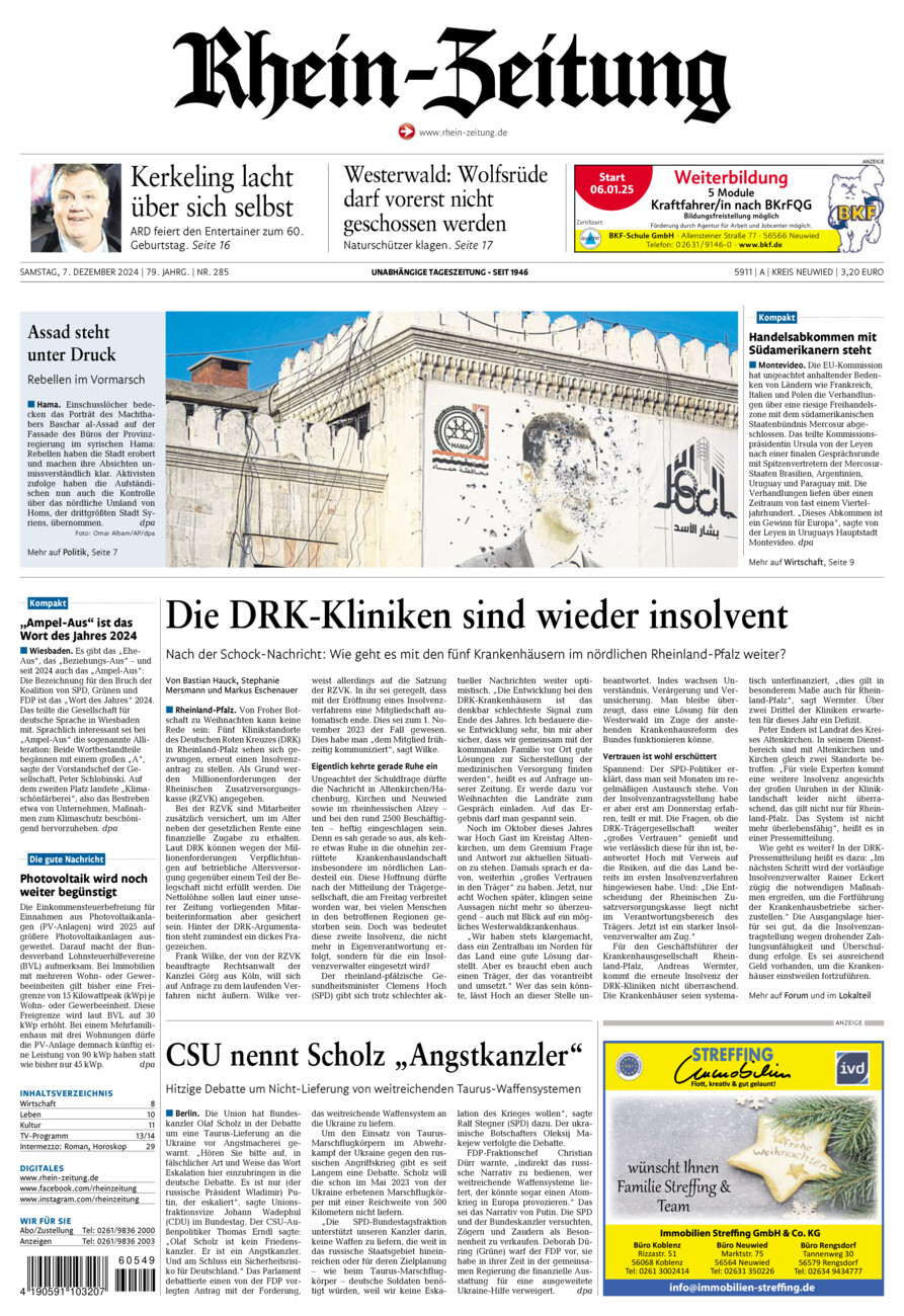 Rhein-Zeitung Kreis Neuwied vom Samstag, 07.12.2024