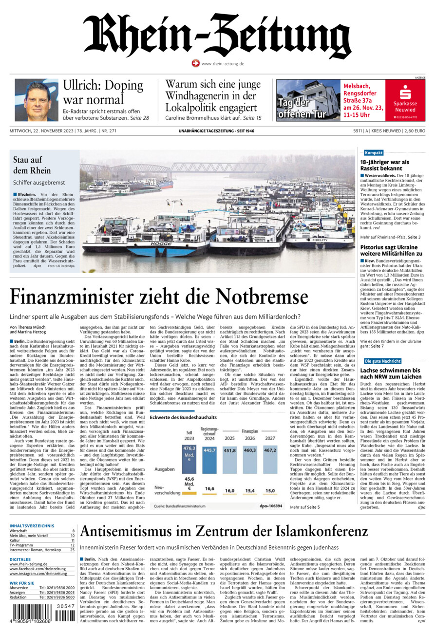 Rhein-Zeitung Kreis Neuwied vom Mittwoch, 22.11.2023