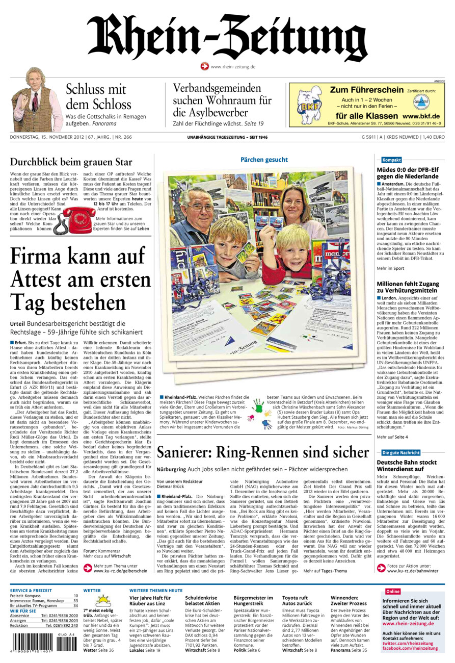 Rhein-Zeitung Kreis Neuwied vom Donnerstag, 15.11.2012
