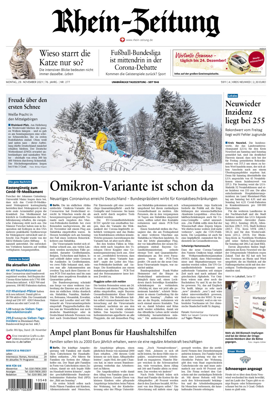Rhein-Zeitung Kreis Neuwied vom Montag, 29.11.2021