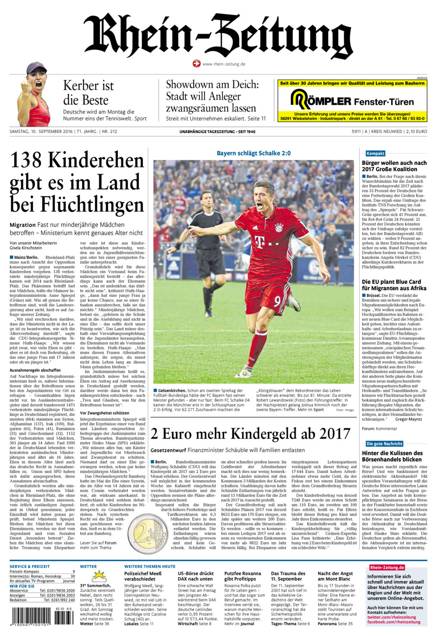 Rhein-Zeitung Kreis Neuwied vom Samstag, 10.09.2016