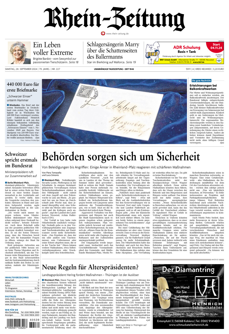 Rhein-Zeitung Kreis Neuwied vom Samstag, 28.09.2024