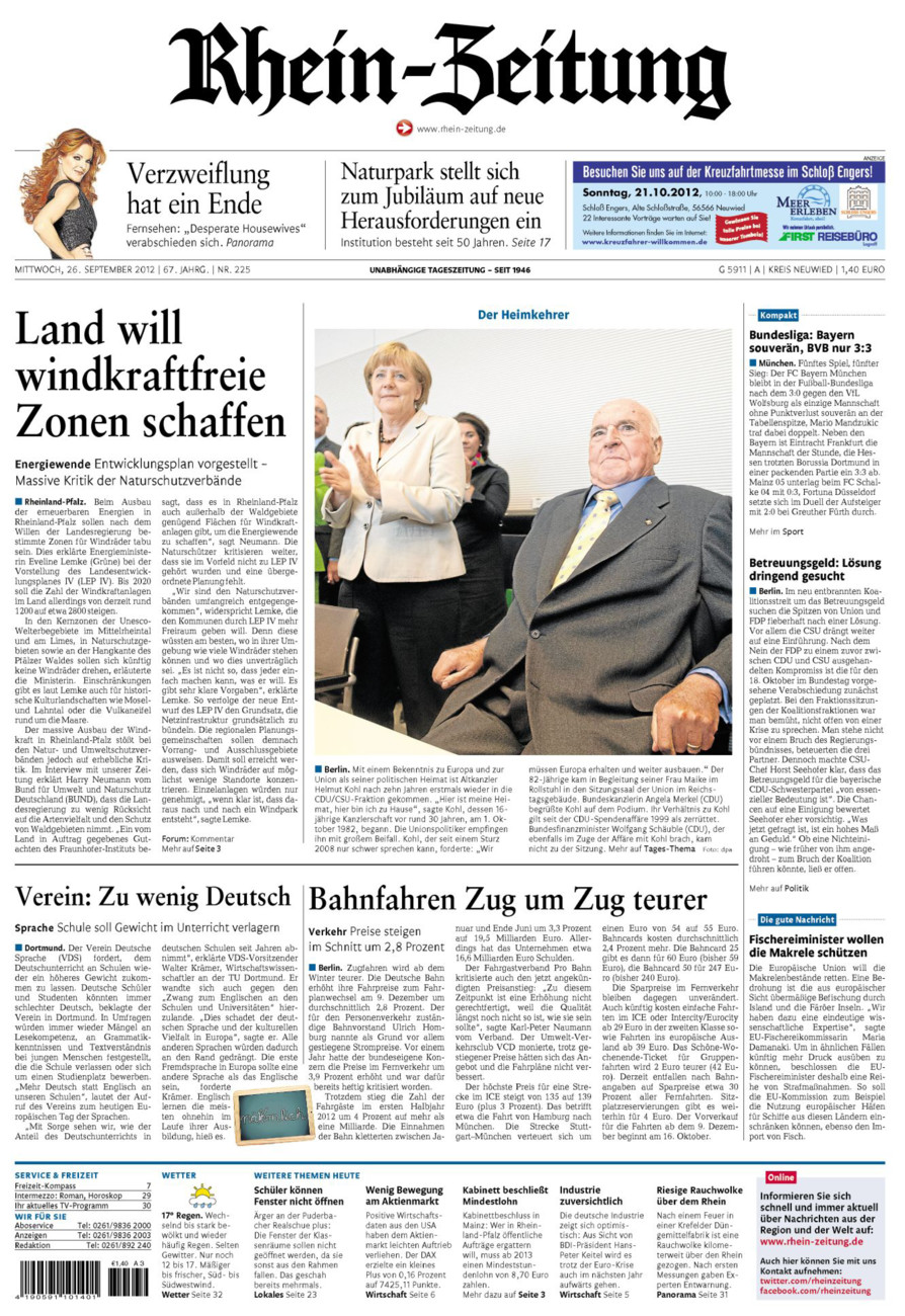 Rhein-Zeitung Kreis Neuwied vom Mittwoch, 26.09.2012