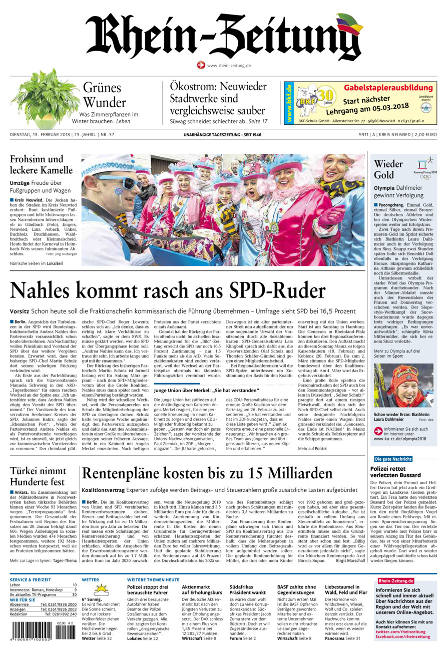 Rhein-Zeitung Kreis Neuwied vom Dienstag, 13.02.2018
