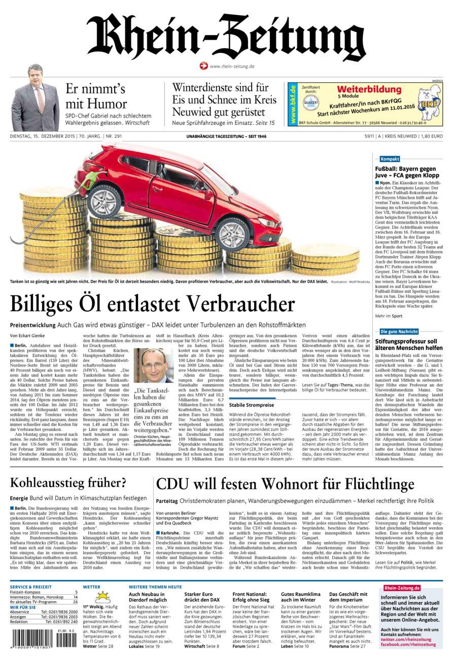 Rhein-Zeitung Kreis Neuwied vom Dienstag, 15.12.2015
