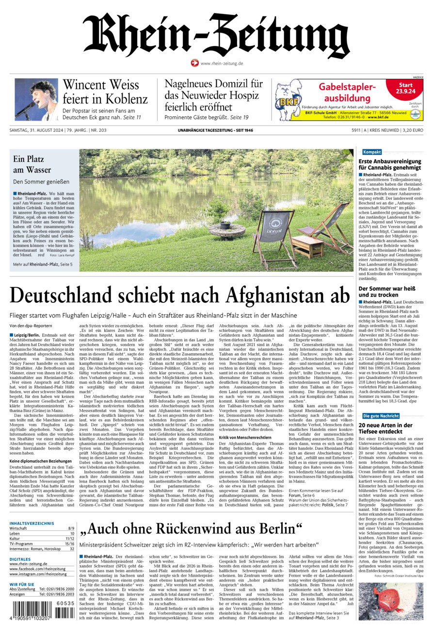 Rhein-Zeitung Kreis Neuwied vom Samstag, 31.08.2024