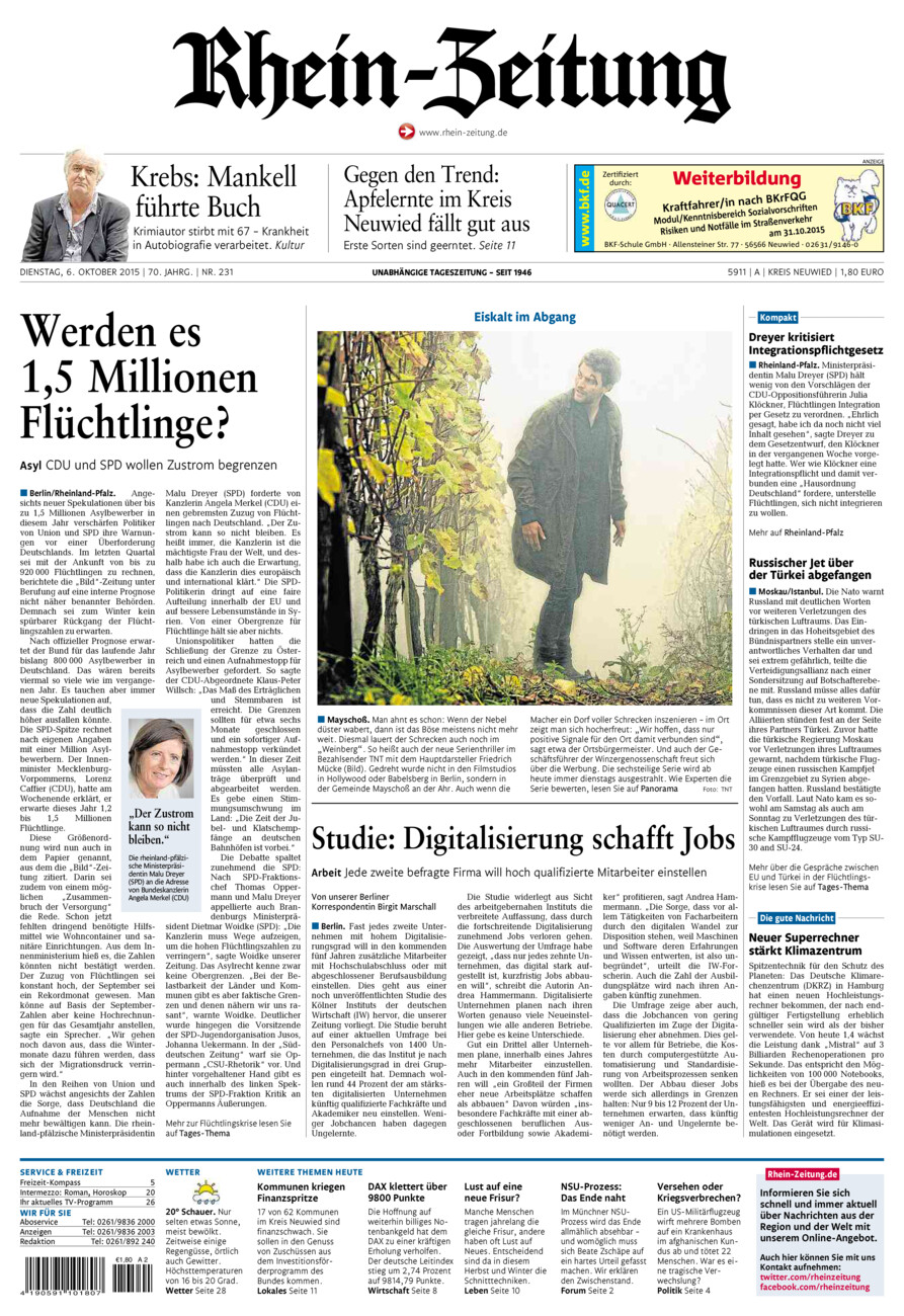 Rhein-Zeitung Kreis Neuwied vom Dienstag, 06.10.2015