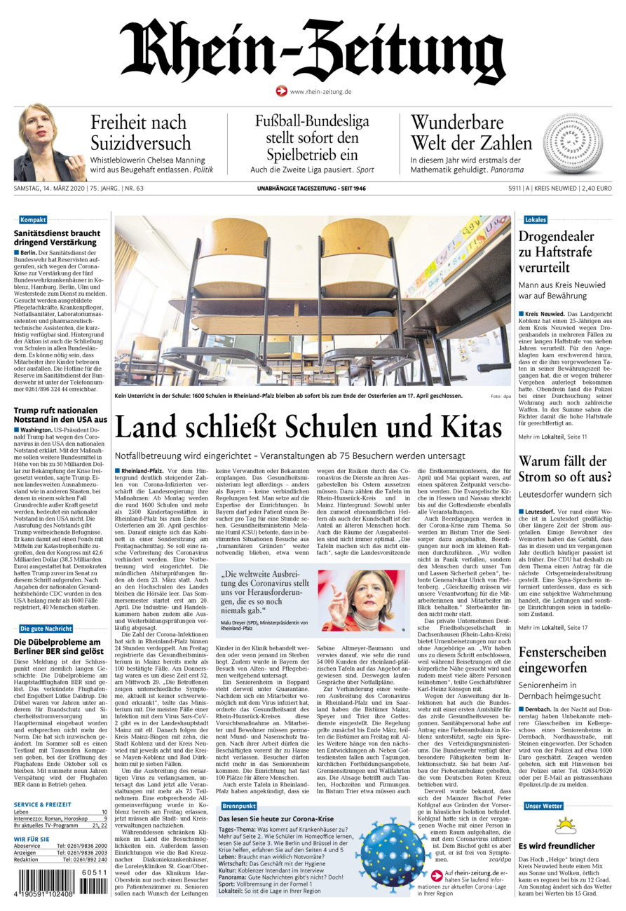 Rhein-Zeitung Kreis Neuwied vom Samstag, 14.03.2020