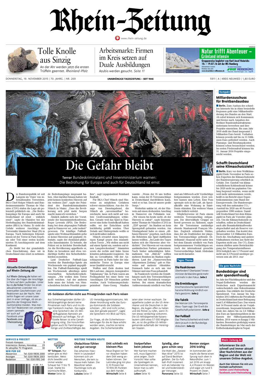 Rhein-Zeitung Kreis Neuwied vom Donnerstag, 19.11.2015