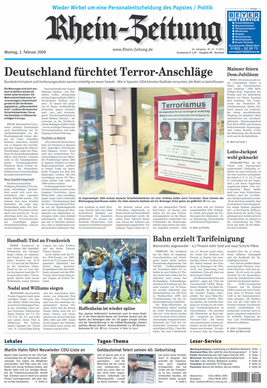 Rhein-Zeitung Kreis Neuwied vom Montag, 02.02.2009