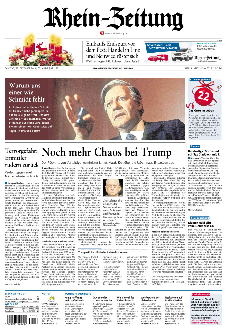 Rhein-Zeitung Kreis Neuwied vom Samstag, 22.12.2018