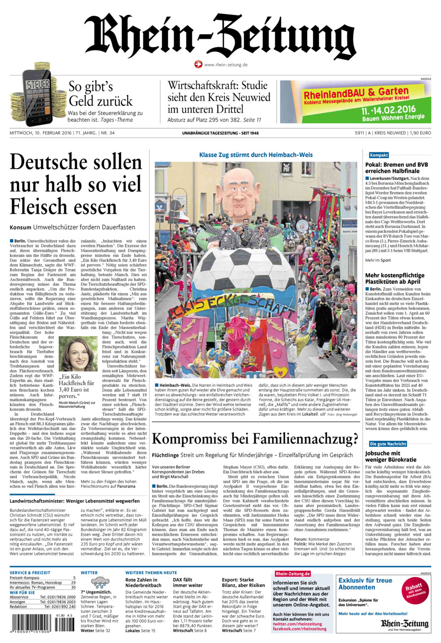 Rhein-Zeitung Kreis Neuwied vom Mittwoch, 10.02.2016