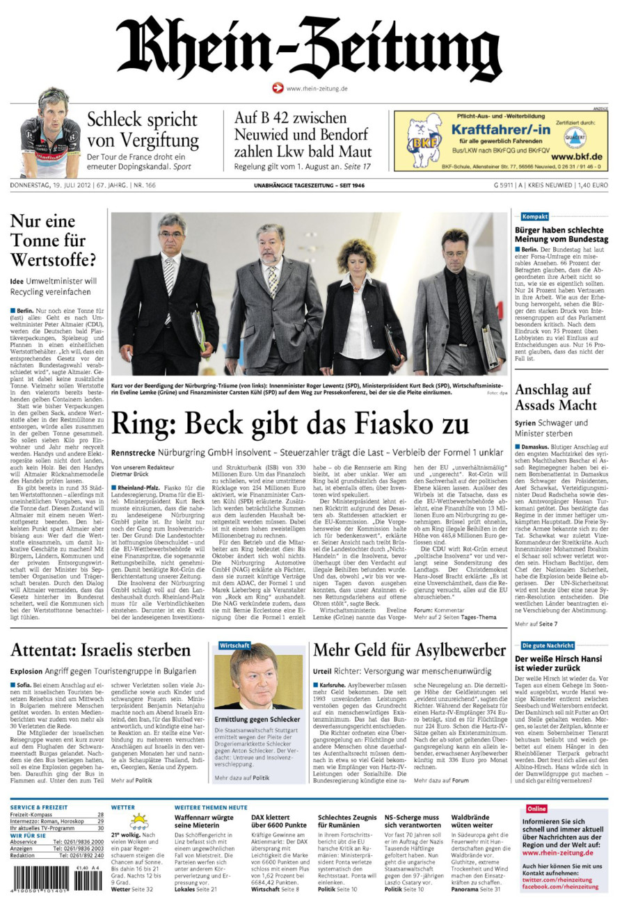 Rhein-Zeitung Kreis Neuwied vom Donnerstag, 19.07.2012