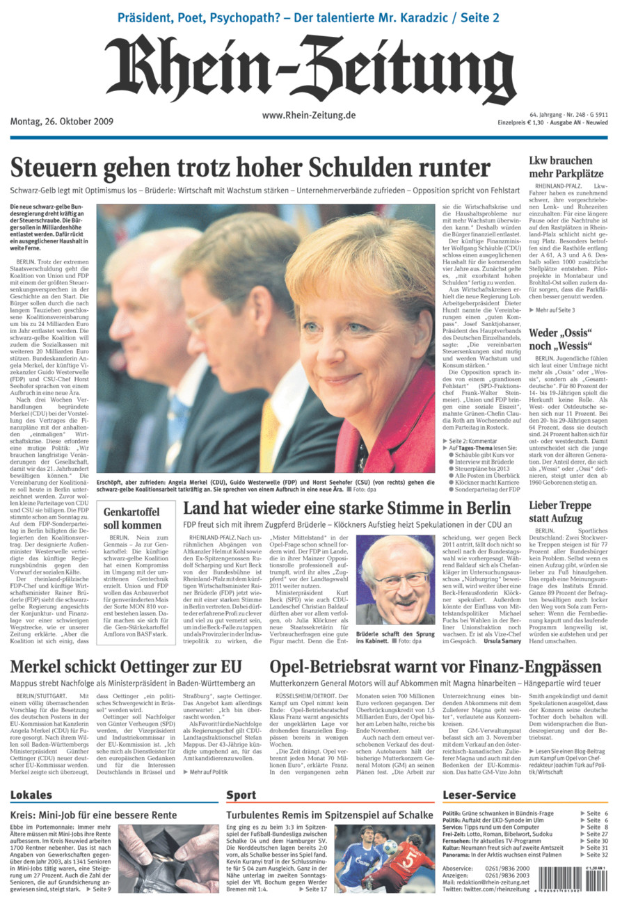 Rhein-Zeitung Kreis Neuwied vom Montag, 26.10.2009