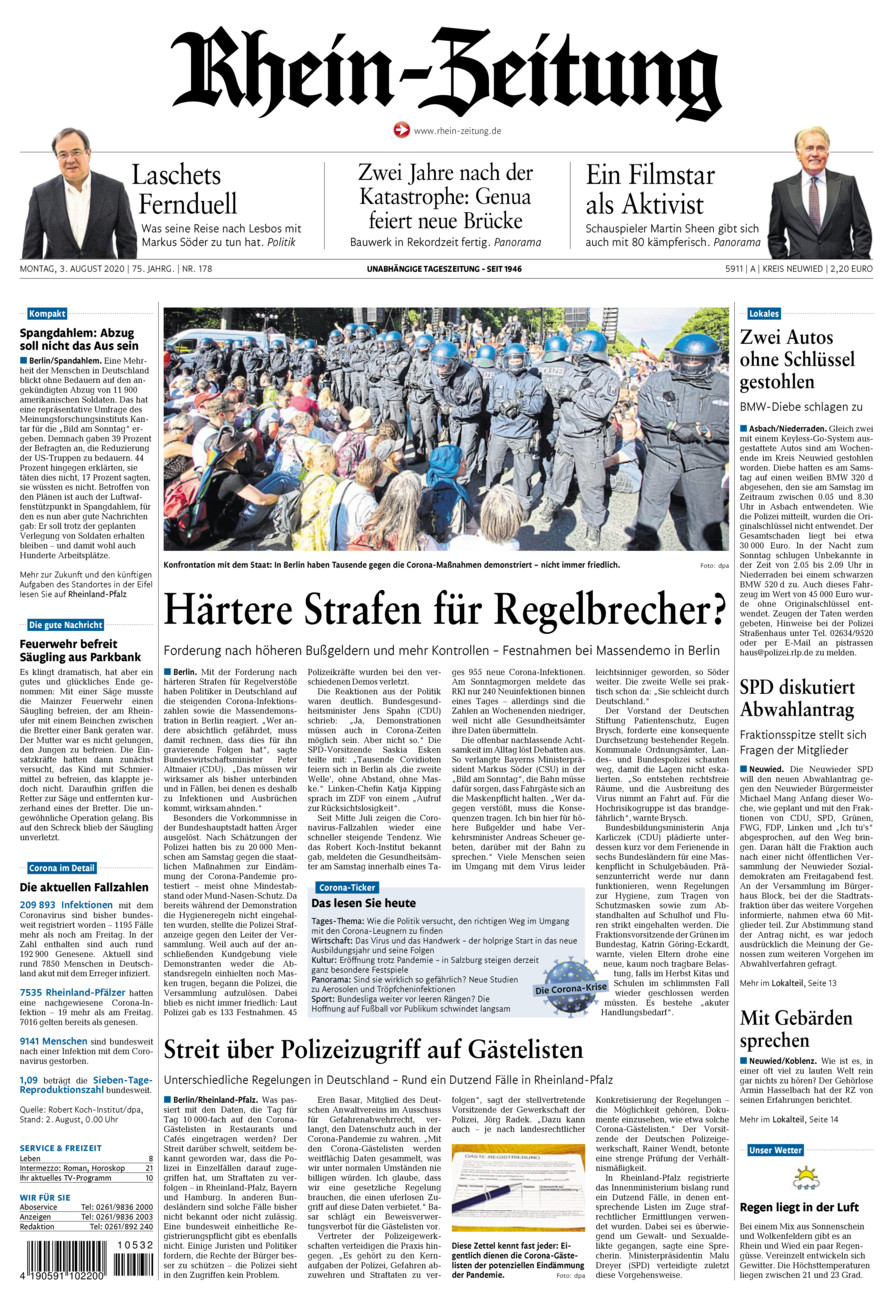 Rhein-Zeitung Kreis Neuwied vom Montag, 03.08.2020
