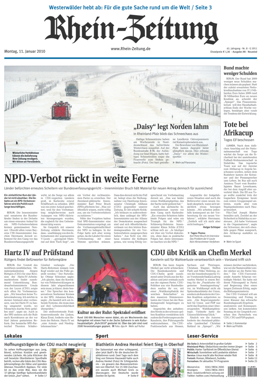 Rhein-Zeitung Kreis Neuwied vom Montag, 11.01.2010