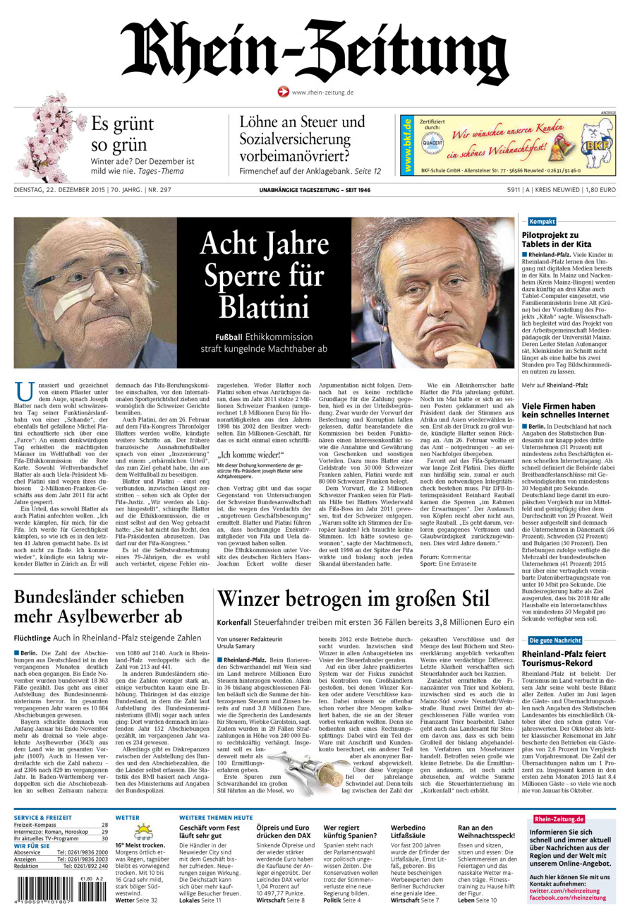 Rhein-Zeitung Kreis Neuwied vom Dienstag, 22.12.2015