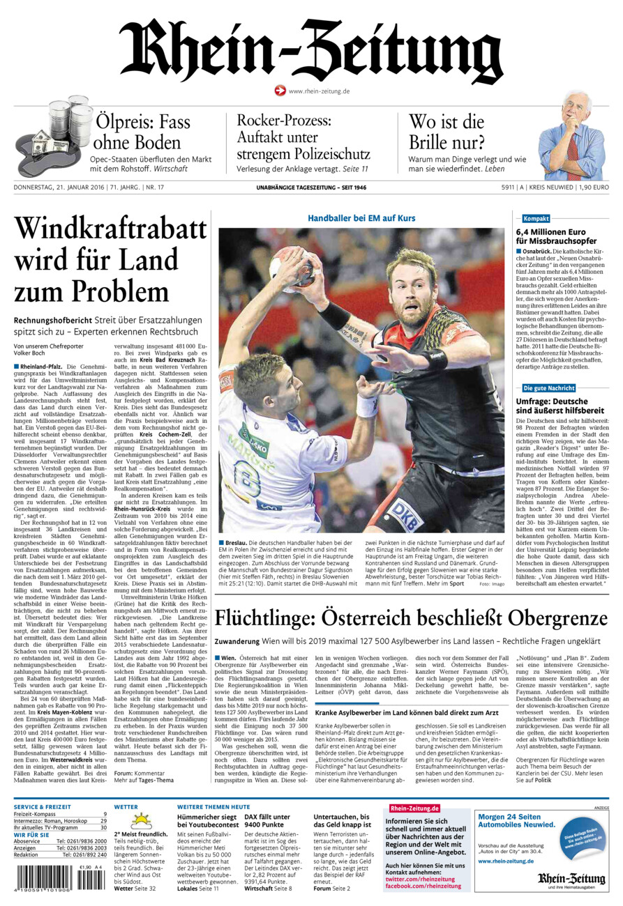 Rhein-Zeitung Kreis Neuwied vom Donnerstag, 21.01.2016