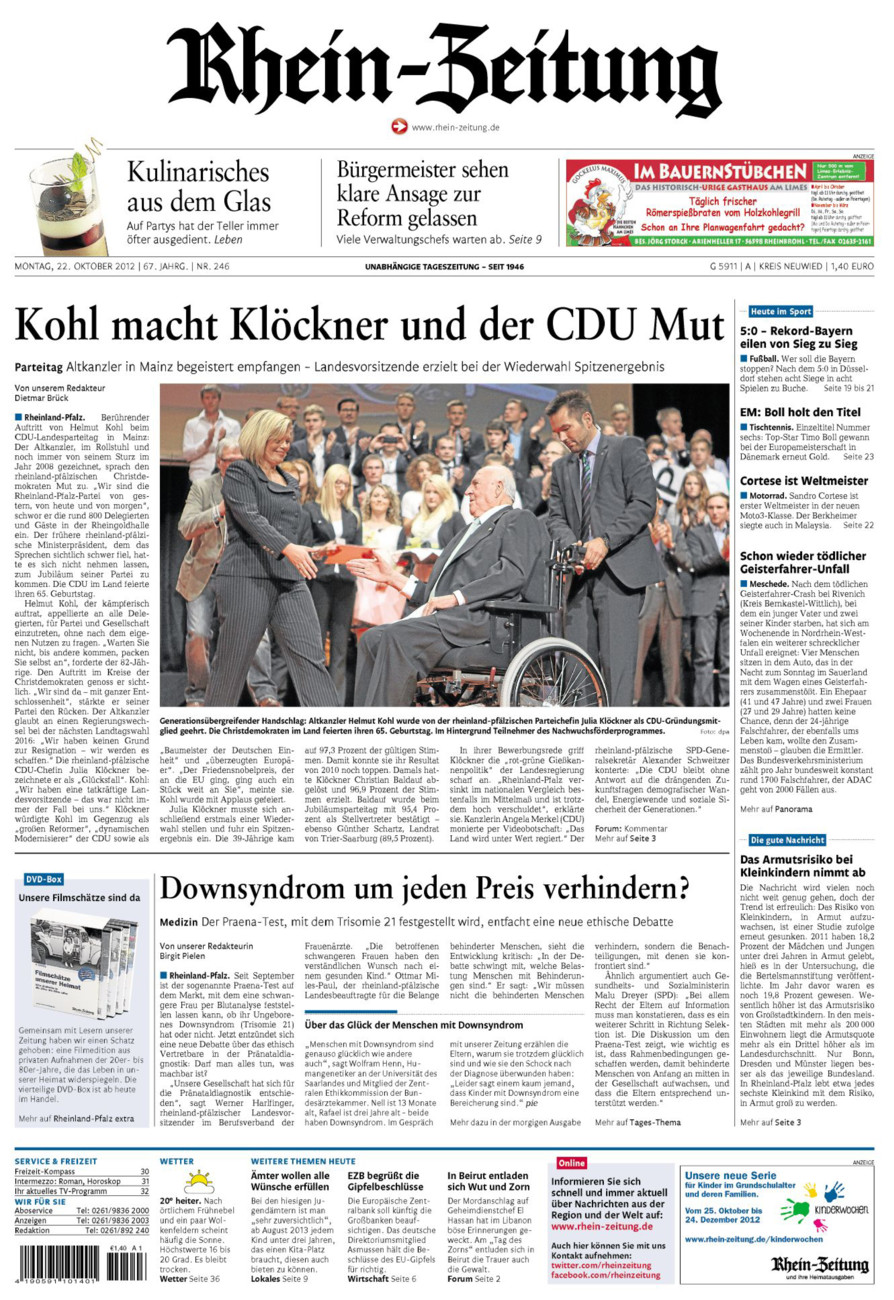 Rhein-Zeitung Kreis Neuwied vom Montag, 22.10.2012