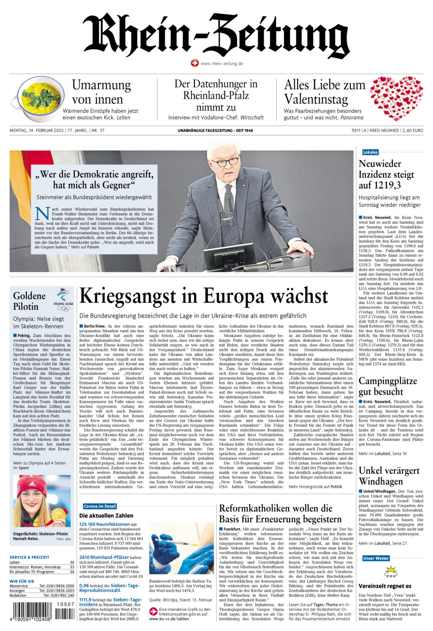 Rhein-Zeitung Kreis Neuwied vom Montag, 14.02.2022