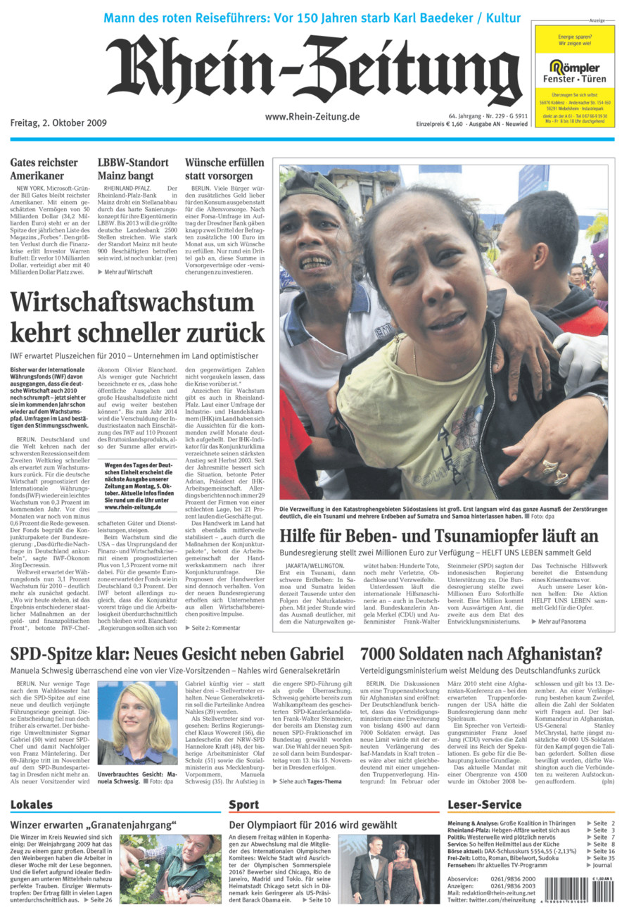 Rhein-Zeitung Kreis Neuwied vom Freitag, 02.10.2009
