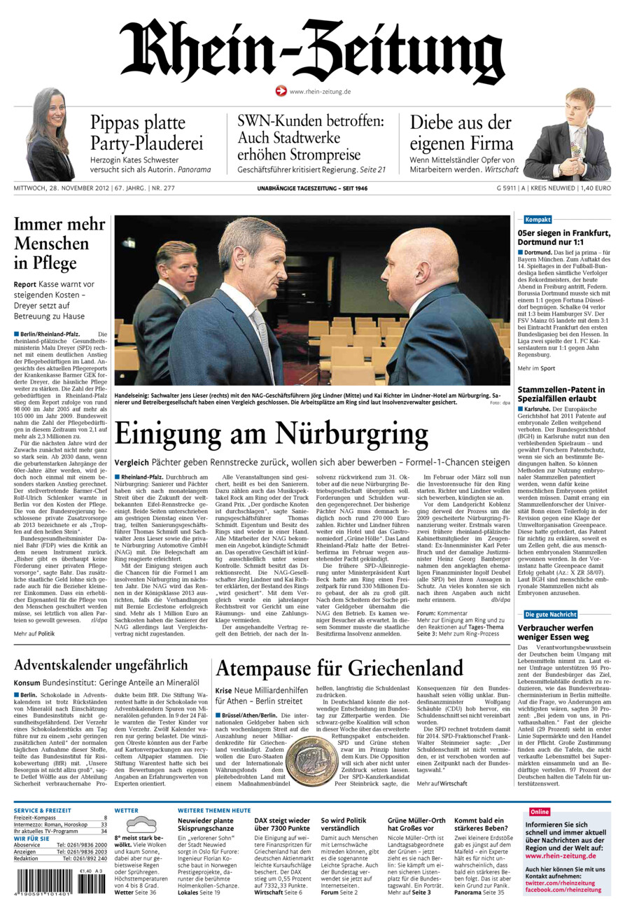 Rhein-Zeitung Kreis Neuwied vom Mittwoch, 28.11.2012