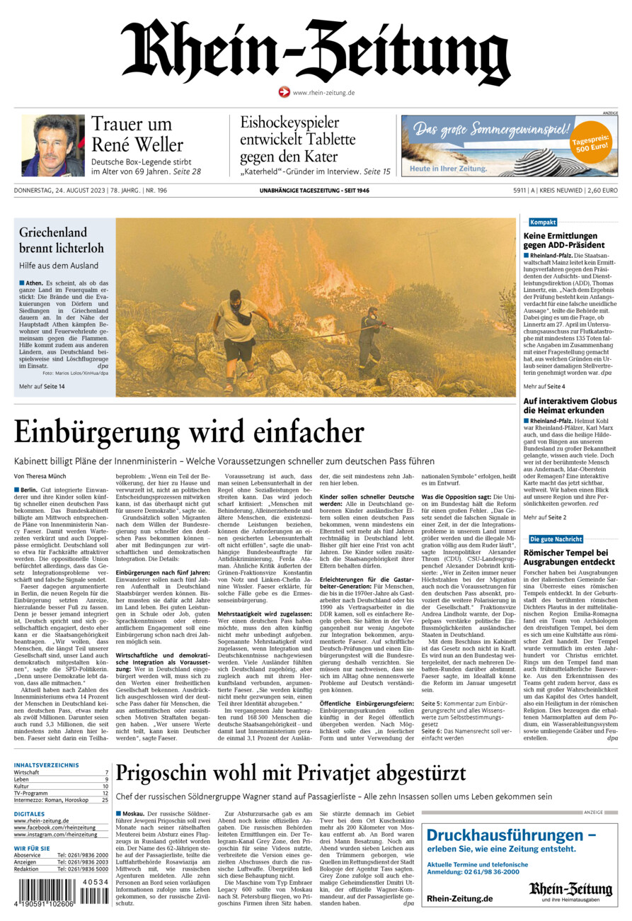 Rhein-Zeitung Kreis Neuwied vom Donnerstag, 24.08.2023