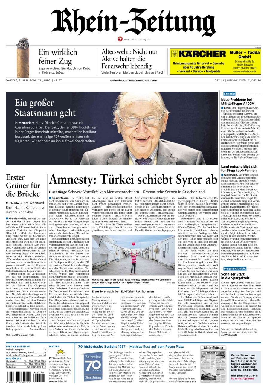 Rhein-Zeitung Kreis Neuwied vom Samstag, 02.04.2016