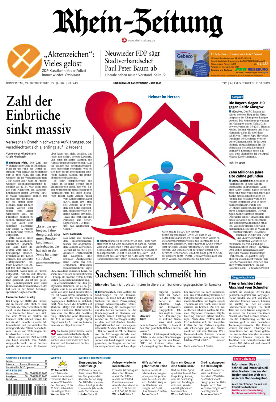 Rhein-Zeitung Kreis Neuwied vom Donnerstag, 19.10.2017