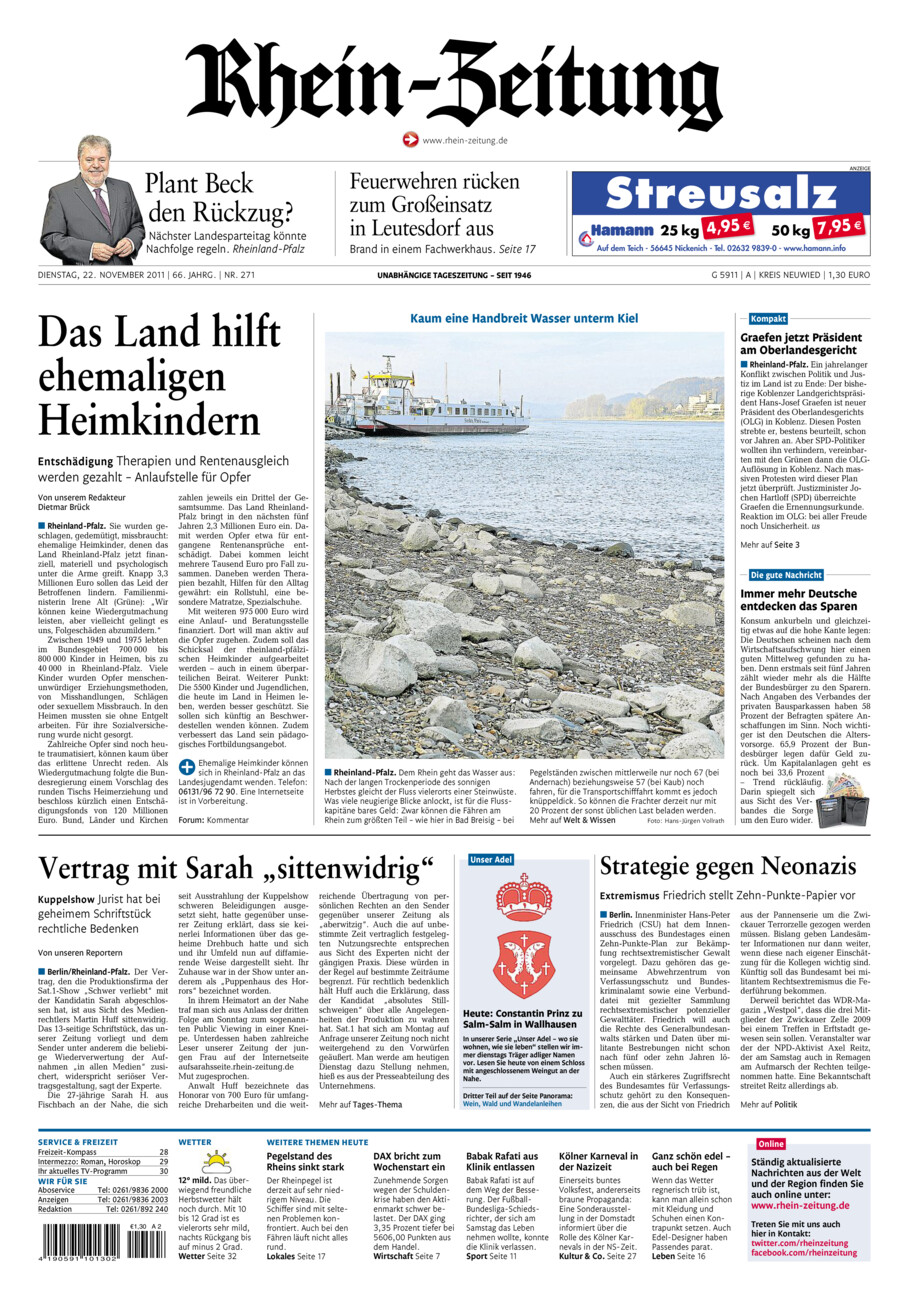 Rhein-Zeitung Kreis Neuwied vom Dienstag, 22.11.2011