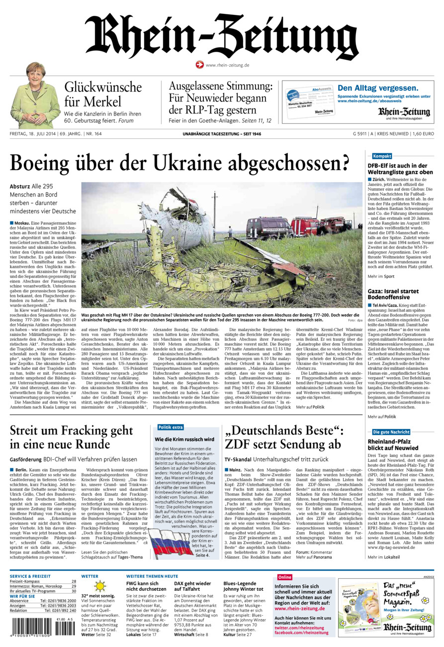 Rhein-Zeitung Kreis Neuwied vom Freitag, 18.07.2014