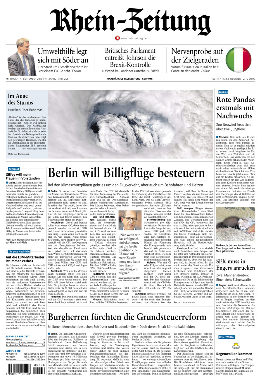Rhein-Zeitung Kreis Neuwied vom Mittwoch, 04.09.2019