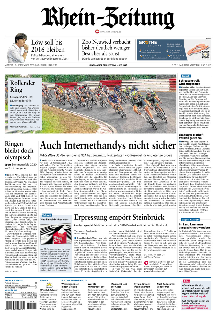 Rhein-Zeitung Kreis Neuwied vom Montag, 09.09.2013