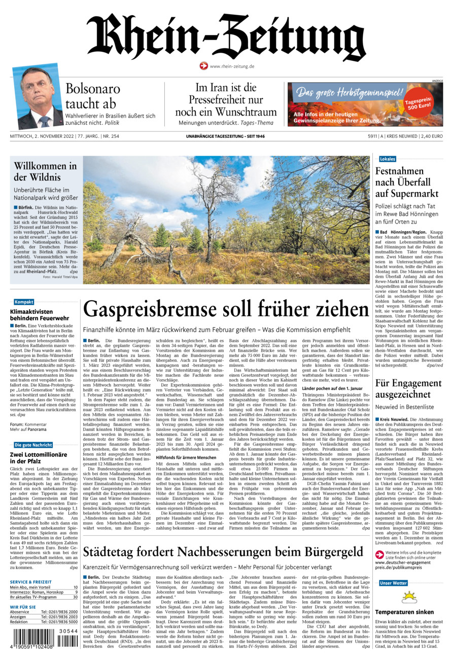 Rhein-Zeitung Kreis Neuwied vom Mittwoch, 02.11.2022