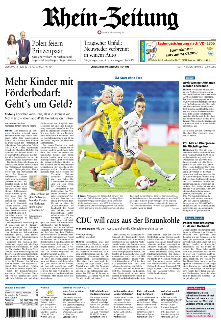 Rhein-Zeitung Kreis Neuwied vom Dienstag, 18.07.2017