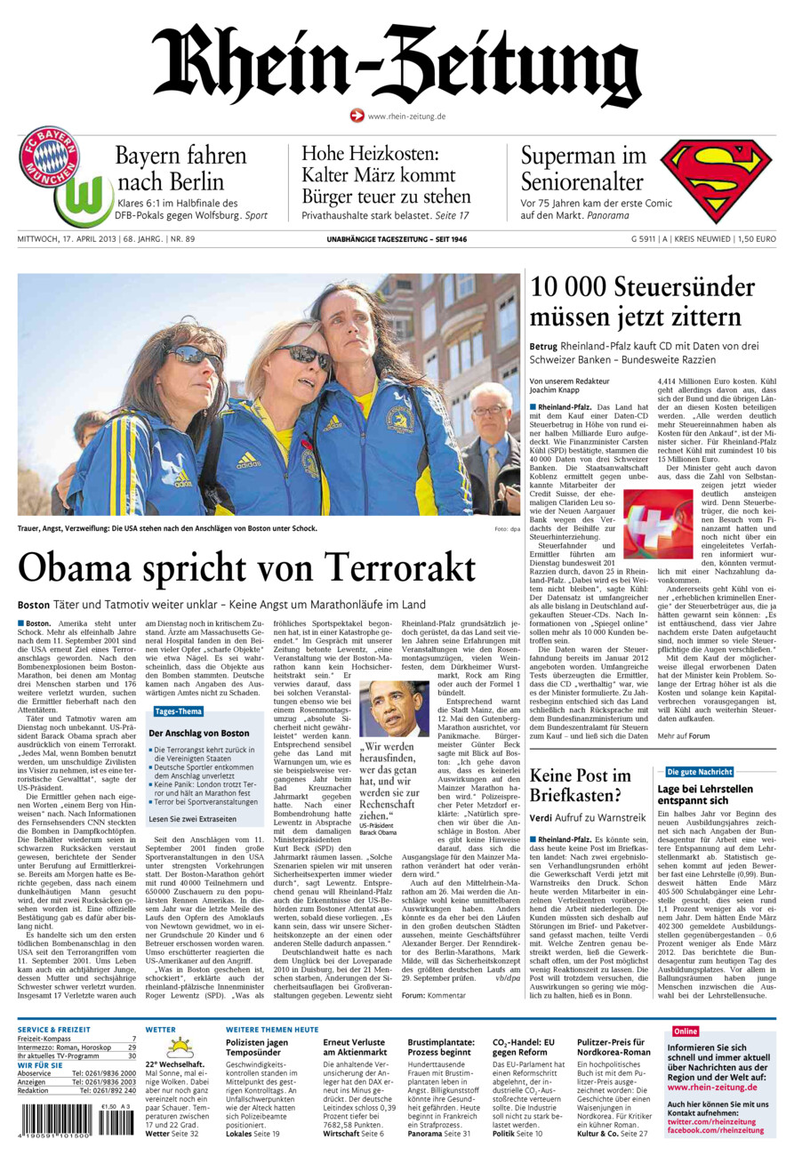 Rhein-Zeitung Kreis Neuwied vom Mittwoch, 17.04.2013