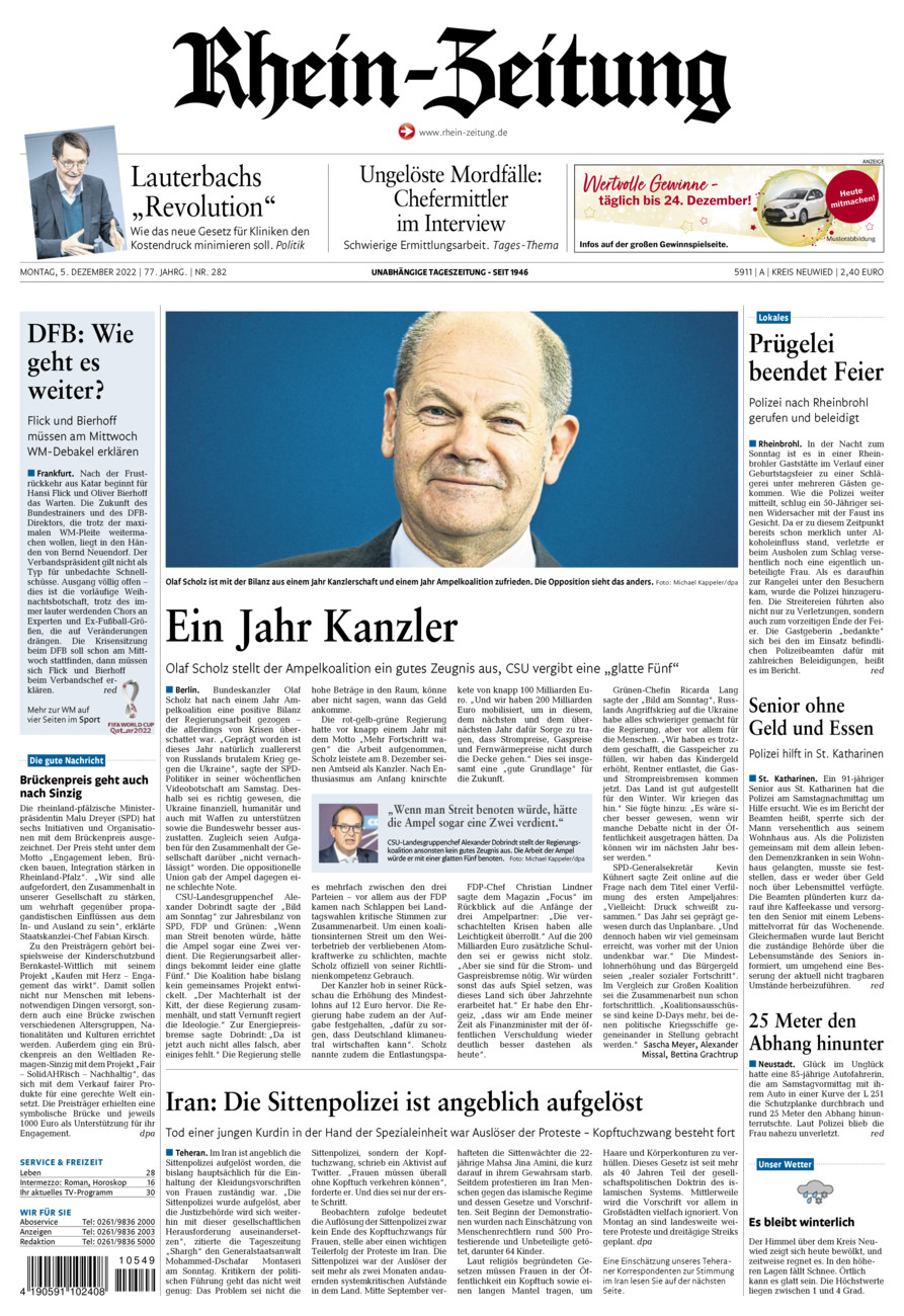 Rhein-Zeitung Kreis Neuwied vom Montag, 05.12.2022