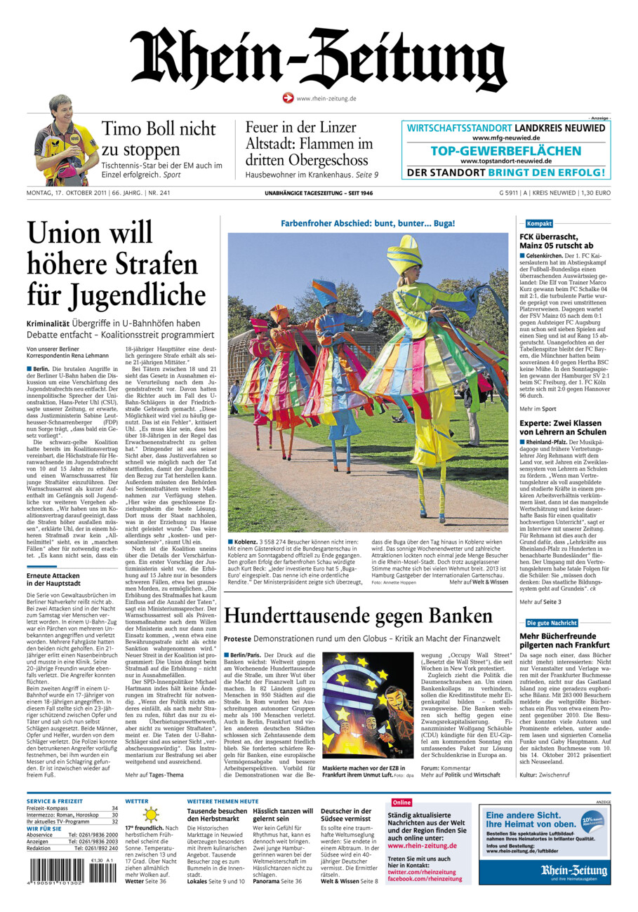 Rhein-Zeitung Kreis Neuwied vom Montag, 17.10.2011