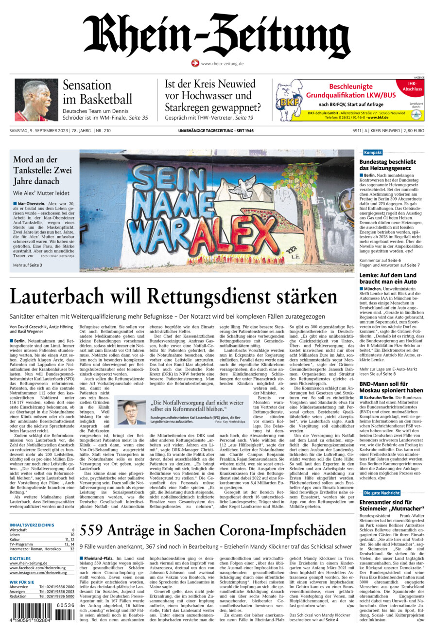 Rhein-Zeitung Kreis Neuwied vom Samstag, 09.09.2023