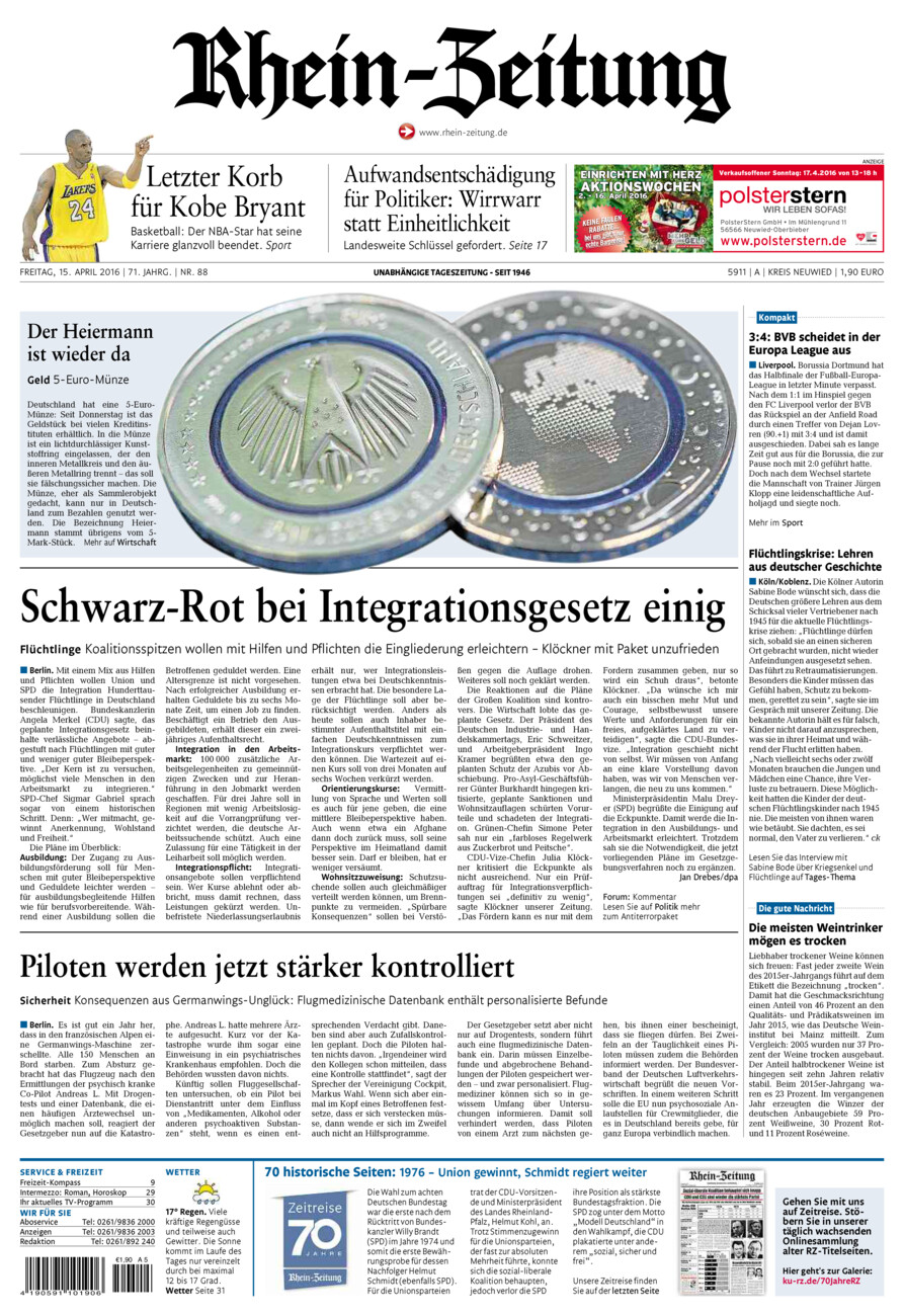Rhein-Zeitung Kreis Neuwied vom Freitag, 15.04.2016