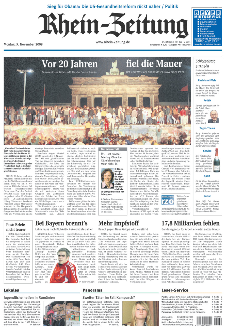 Rhein-Zeitung Kreis Neuwied vom Montag, 09.11.2009