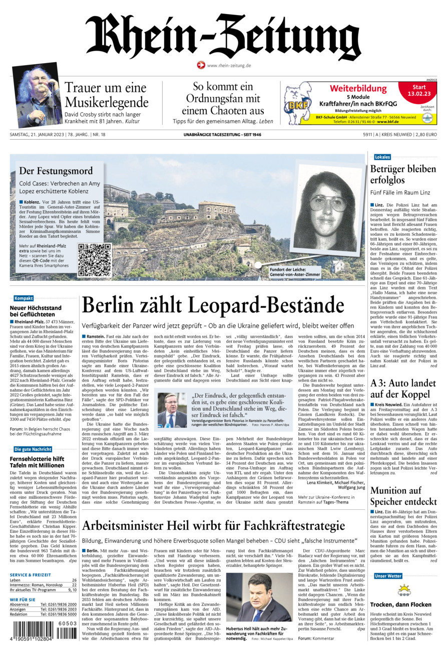 Rhein-Zeitung Kreis Neuwied vom Samstag, 21.01.2023