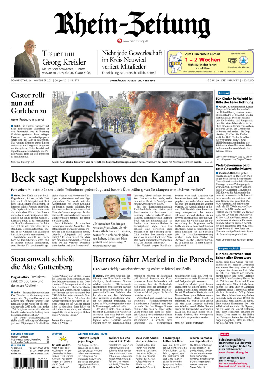 Rhein-Zeitung Kreis Neuwied vom Donnerstag, 24.11.2011