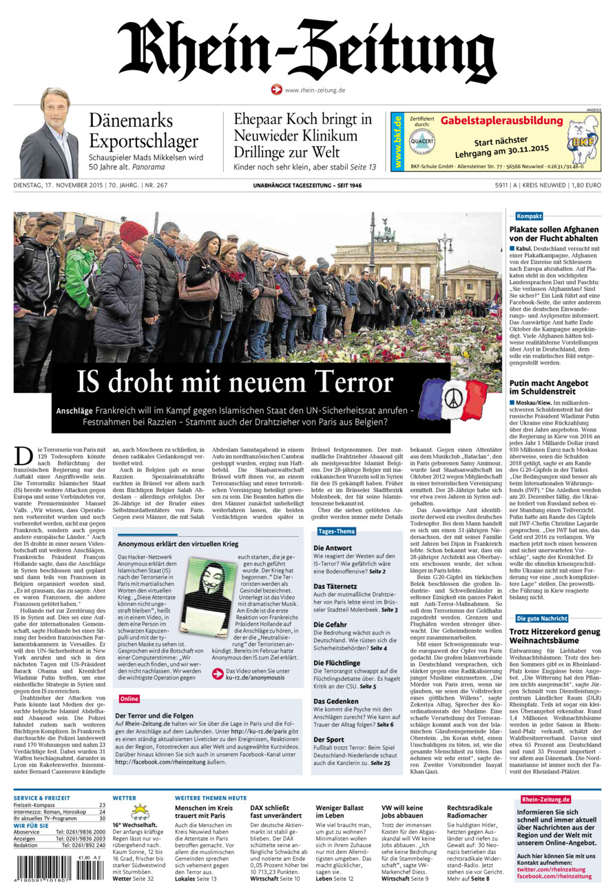 Rhein-Zeitung Kreis Neuwied vom Dienstag, 17.11.2015