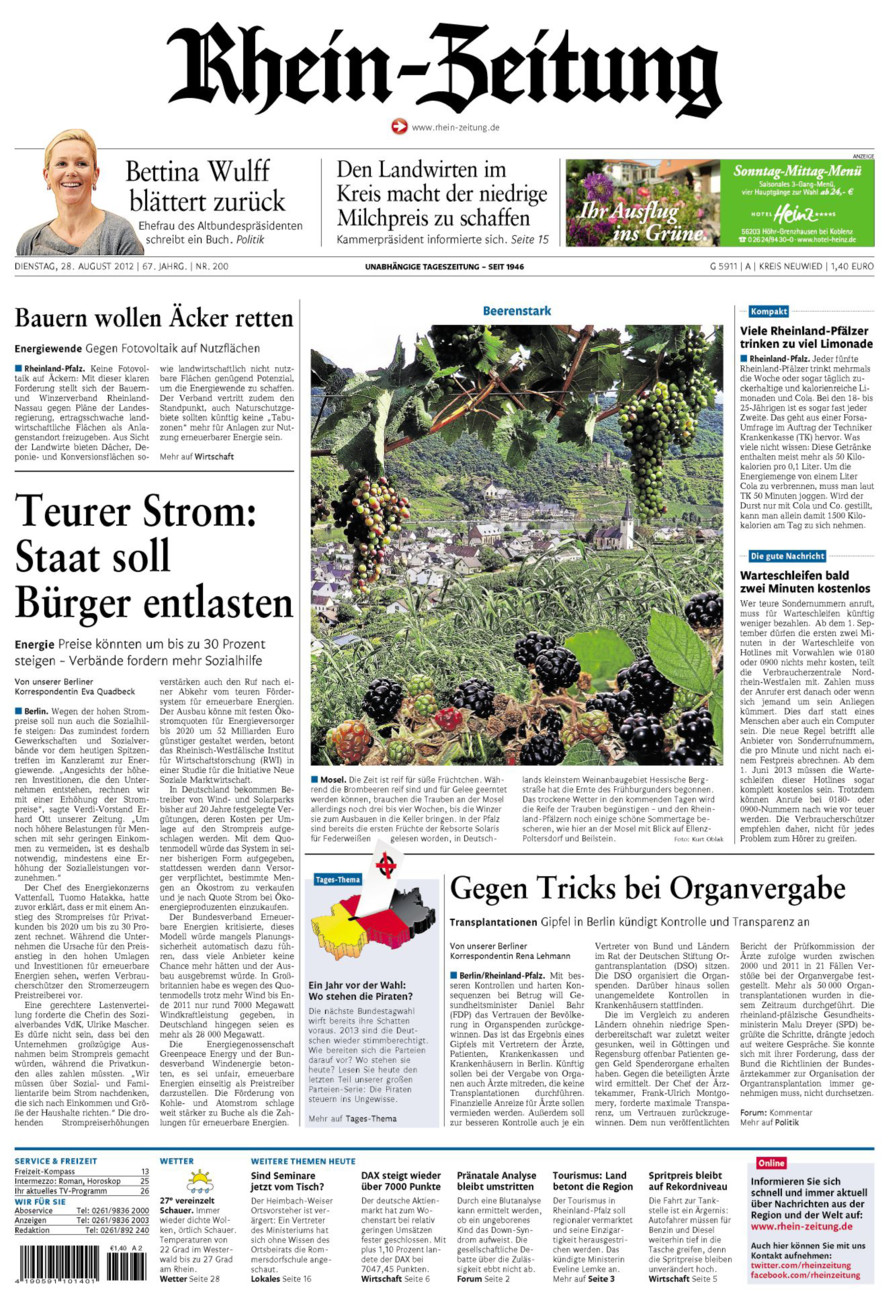 Rhein-Zeitung Kreis Neuwied vom Dienstag, 28.08.2012
