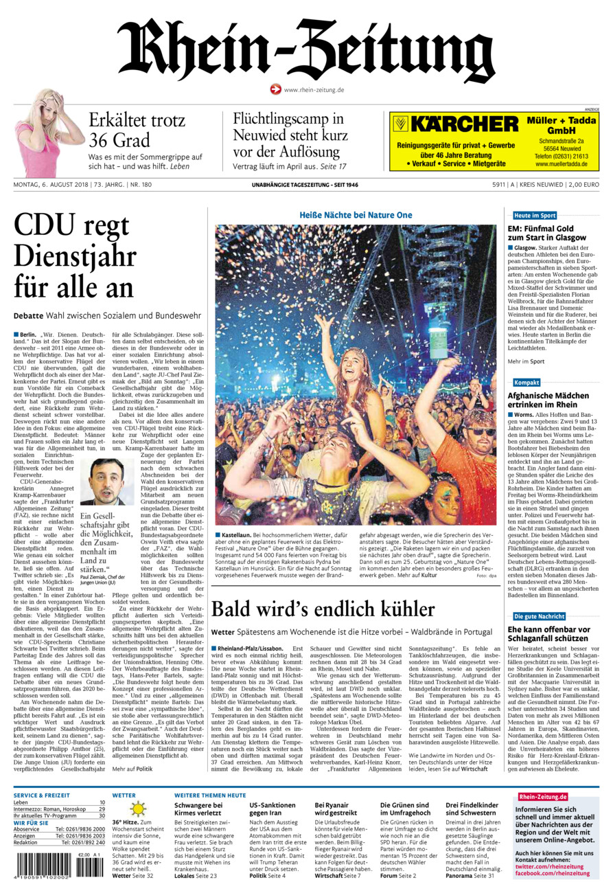 Rhein-Zeitung Kreis Neuwied vom Montag, 06.08.2018