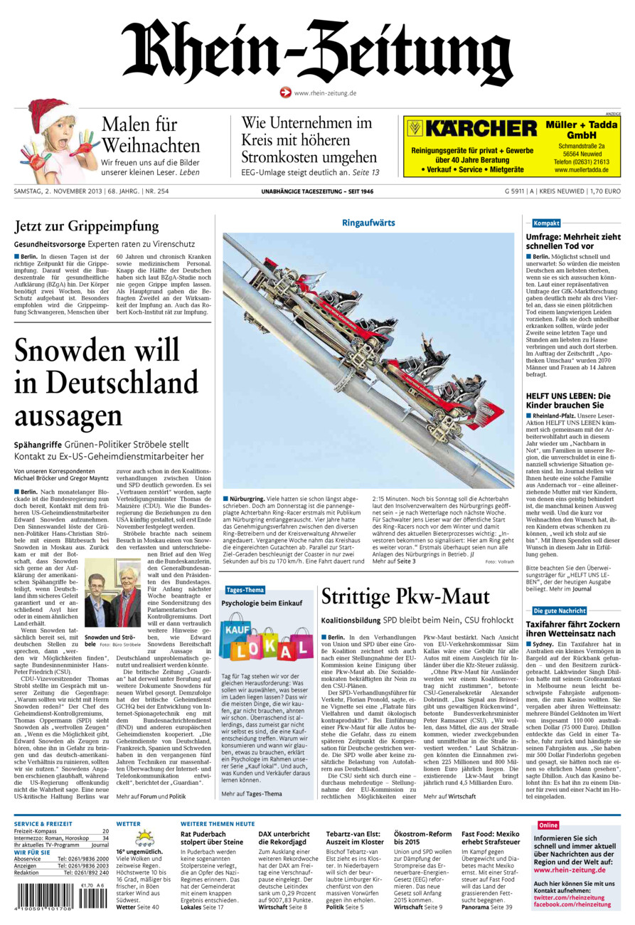 Rhein-Zeitung Kreis Neuwied vom Samstag, 02.11.2013