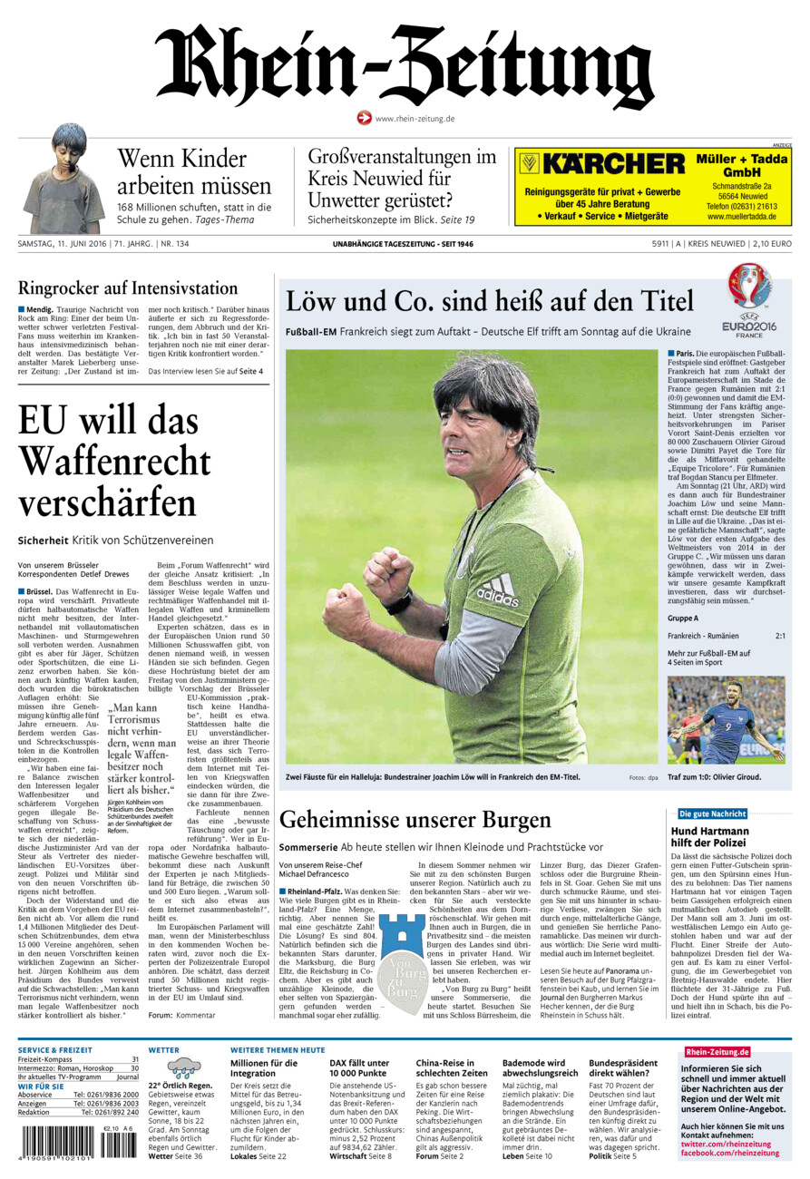Rhein-Zeitung Kreis Neuwied vom Samstag, 11.06.2016